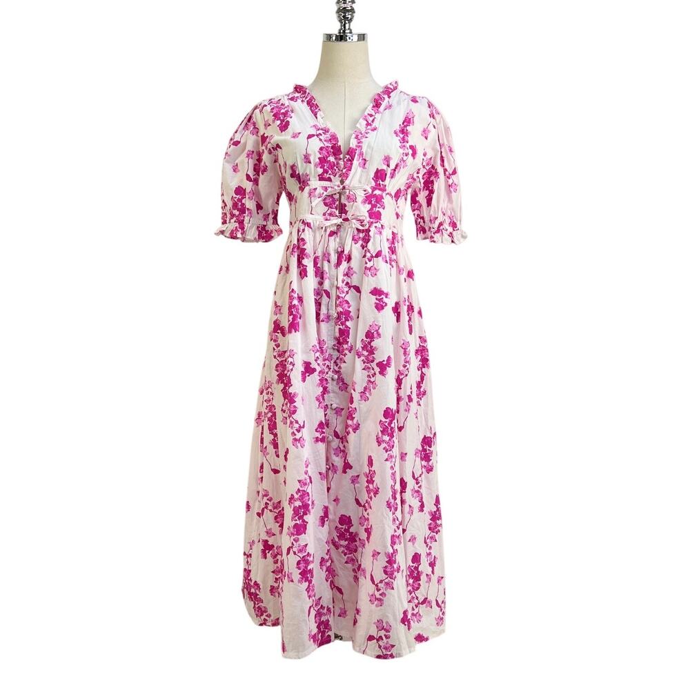 Ro's Garden Midi Dress Pink Floral Printed